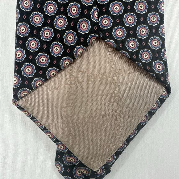 Christian Dior Silk Tie Blue & Mauve Medallion Print 58" Luxury Designer Necktie - Picture 3 of 5